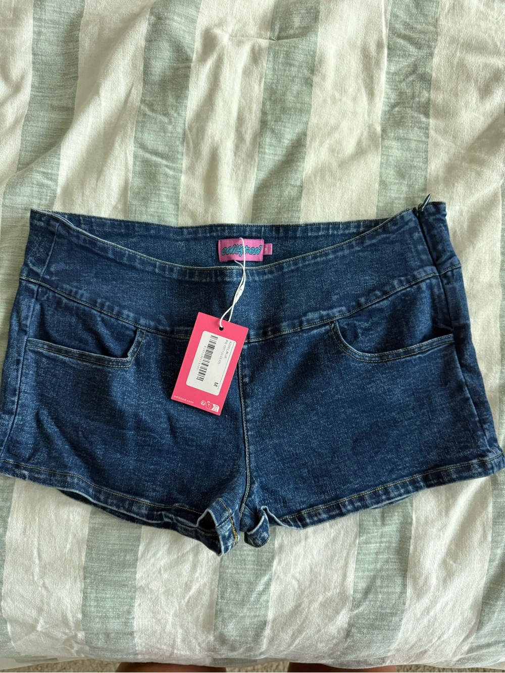 Edikted Dark Blue Denim Shortie Shorts